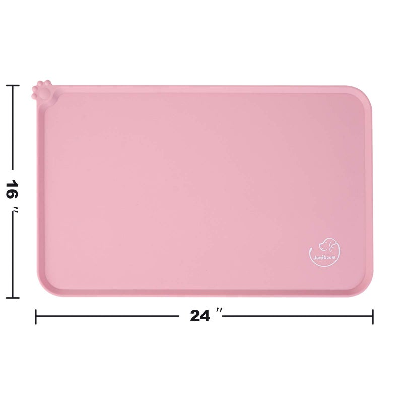 Juqiboom Silicone Waterproof Dog Cat Pet Feeding Mats, Non Slip, Easy Clean Pet Dog Cat Bowl Mats Placemat (24" x 16") Pink - Image 3